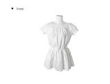 Poly Lace Ribbon Short Sleeve Blouse One Piece