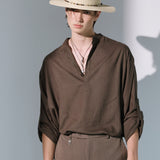 linen concho roll up shirt brown
