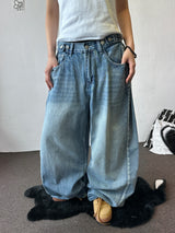 Truegen Button Waistband Side Pintuck Balloon Denim Pants 4color