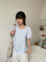 Leonne Lace Punching Short Sleeve Blouse