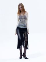 Emoha Love's Bondage Cut-out Striped Mesh Bottoming Shirt
