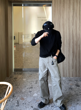 Bias Incision Washed Semi Wide Cargo Pants