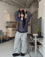 ONZストライプモヘアニットフードジップアップ