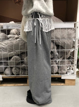 Flan Boa Fur Side Pintuck Snap Wide Pants
