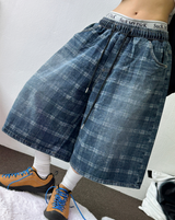 HIGH QUALITY🩵チェックバンディングデニムバミューダ 💙💎🫐🤍