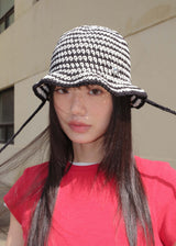 Stripe String Bucket Hat - Black