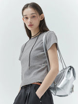 KIRSH PLAIN CHERRY SEMI CROP T-SHIRT - GRAY  