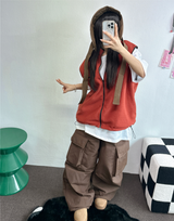 ヒーター❤カーゴオーバーロングバンディングパンツ 🩶🖤🤎💚4COLOR