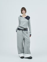 dot wrap layered hoodie / gray
