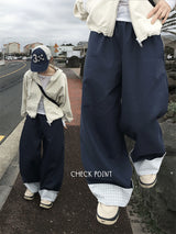 チェックボタンロールアップワイドパンツ (2c)