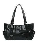 NOVEN ONE SIDE STRAP DOUBLE POCKET LEATHER SHOULDER BAG