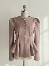 Sophian Wool Peplum Pintuck Jacket Blouse