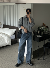 メインベーシックウォッシュドBBストレートフィットデニムパンツ