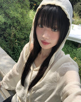 Galli See-Through Strap Hooded Long Sleeve Cardigan