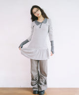 STRIPE ASYMMETRY COLLAR ONE PIECE - GRAY