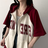 Before Color Raglan Short-Sleeved Hooded Zip-Up