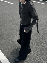 Y2K Back Point X Strap Bijo Wide Loose Fit Denim Long Pants (Black)