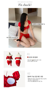 Rose Tide Off-Shoulder Chiffon Cover-Up 3pcs Bikini SET