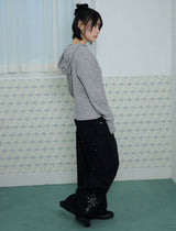 FLOWER WAFFLE BUTTON HOODIE - GRAY