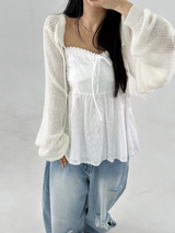RIBBON POINT MESH CARDIGAN🤍🩷🩵💛🖤 - 5 COLORS