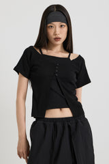 ノースリーブ レイヤードトップス, Black