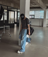 ピース ダメージド ワイド デニム パンツ