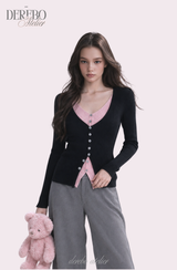Black Pink Layered Knit Top