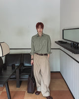 Onen One-Tuck Cotton Wide Slacks