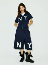 NY アップリケSSフードジップアップ NAVY