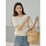 Punching Detail Summer Round Neck Knit Short Sleeve