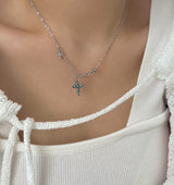 sif color twin cross turquoise vertical double ball short long layered gemstone necklace