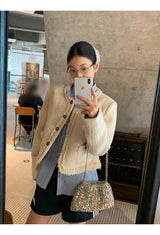 ノーカラーラウンドツイードルースフィットジャケット