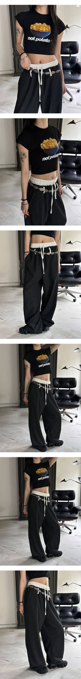[Unisex] Layered belt stripe banding pants(2color)
