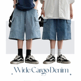 Shirley Spandex Back Banded Wide Cargo Denim Shorts