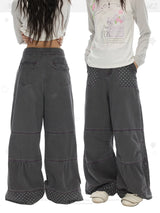 BETWEENAND Autumn ash purple striped polka-dot cotton casual pants, work-style split pants