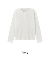 トーブワッフルヘンリーネック長袖Tシャツ