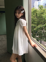 セリー ボタン ラウンドカラー パフスリーブ フリル ワンピース