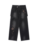 W STAR APPLIQUE LAYERED SKIRT DENIM PANTS(CV2GFFD111A)