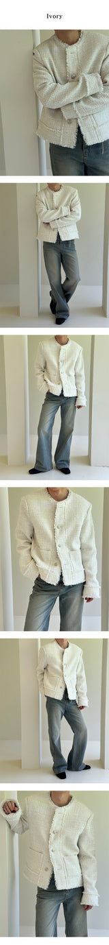 [Unisex] カッティングツイードラウンドネックジャケット(2color)