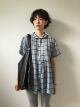 Weds check short-sleeve blouse (2color)