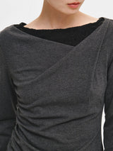 DRAPE SHIRRING LONG SLEEVE T-SHIRT