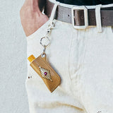 stud & wax thread lighter case keyring beige