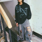 Untitled Beginning Stripe Big Logo Sulfur Dyes Long Sleeve Faded Black