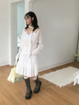 Wrap loose fit shirring hooded knit (4c)