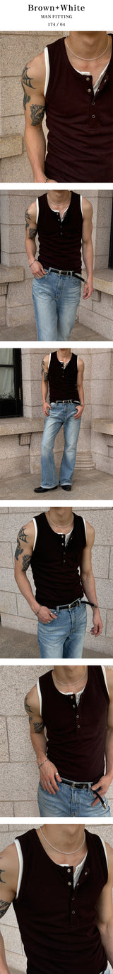 [BASIC ITEM] Henry neck botton sleeveless(3color)