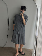 ASCLO バケーションプリーツ半袖シャツ(3color)