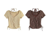 String wrap button short sleeve cardigan top 231216035