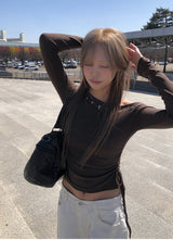 デンク シャーリング アイレット クロップ リップネック Tシャツ