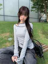 ペンシルレイヤードアンバランスカラーマッチングラインTシャツ