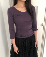 ナイロンVネックサイドシャーリング7スリーブTシャツ